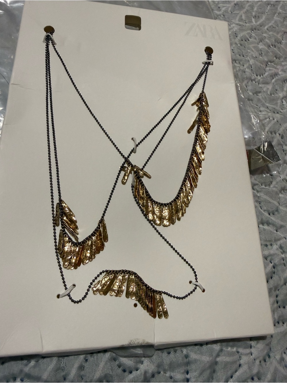 ZARA Gold Layered Fringe Pendant Necklace on Black Chain